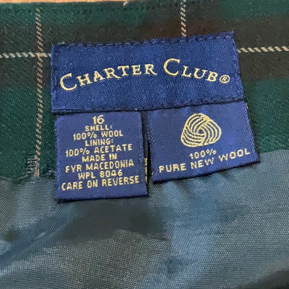 Vintage Charter Club Hunter Green Tartan Plaid Wool Skirt 16 - Picture 7 of 11